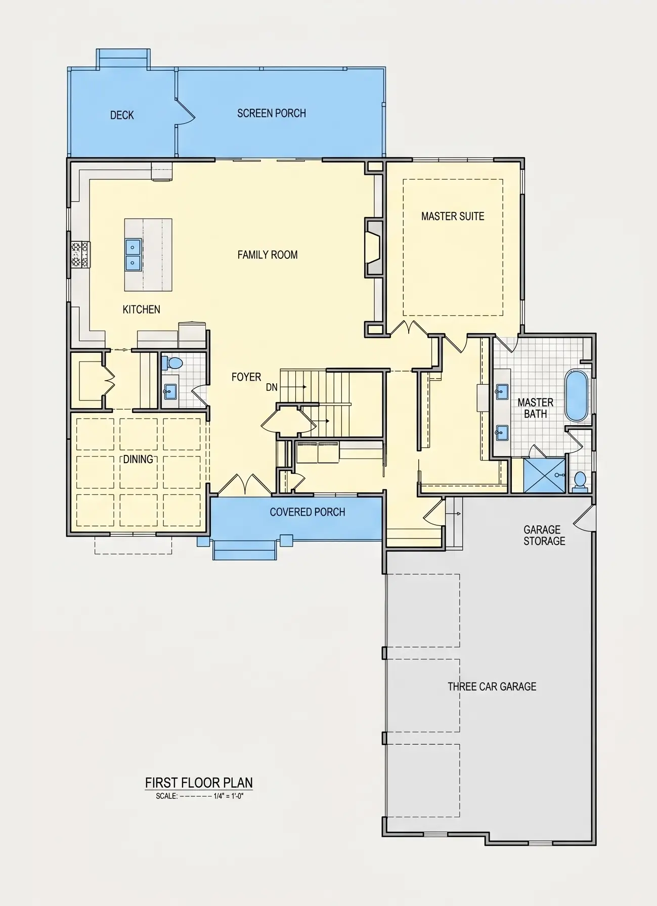 Parter 21 – Proiect de casa parter cu mansardă 425 m²: 4 Dormitoare, 4 Bai, Bucatarie deschisa, Garaj — 73643R
