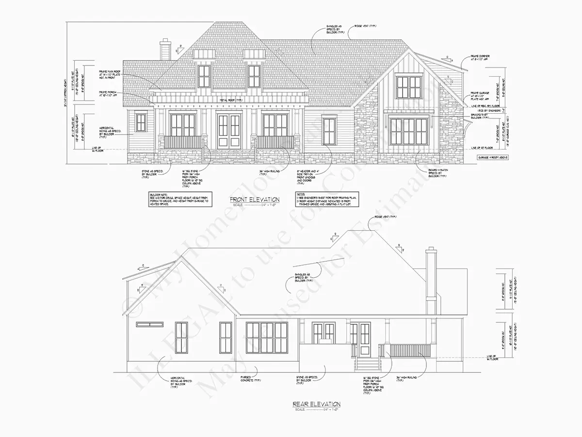 Fațade 10 – Proiect de casa parter cu mansardă 317 m²: 4 Dormitoare, Birou, 4 Bai, Bucatarie deschisa, Garaj — 29008R