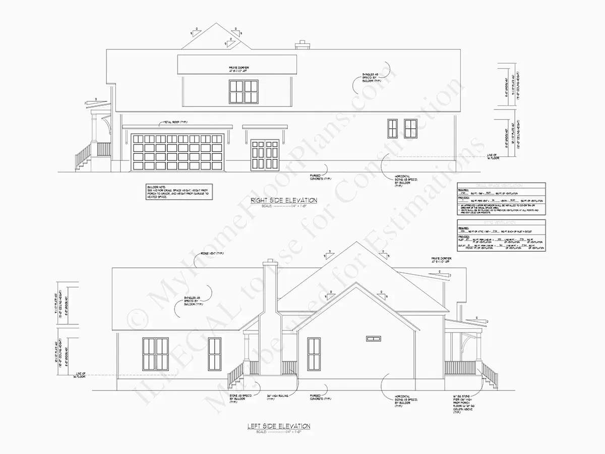 Fațade 11 – Proiect de casa parter cu mansardă 317 m²: 4 Dormitoare, Birou, 4 Bai, Bucatarie deschisa, Garaj — 29008R