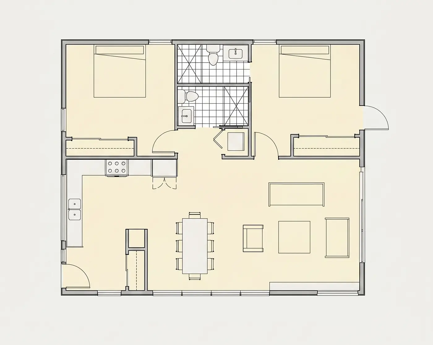 Etaj 1 11 – Proiect de casa cu etaj 113 m²: 2 Dormitoare, 2 Bai, Bucatarie deschisa, Garaj — 65832R