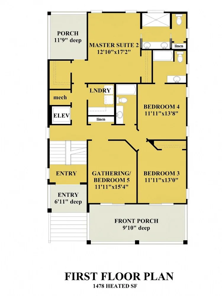 Parter 11 – Proiect de casa cu 2 etaje 300 m²: 5 Dormitoare, 5 Bai, Bucatarie deschisa, Garaj — 57154R