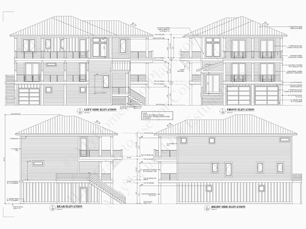 Fațade 9 – Proiect de casa cu 2 etaje 300 m²: 5 Dormitoare, 5 Bai, Bucatarie deschisa, Garaj — 57154R