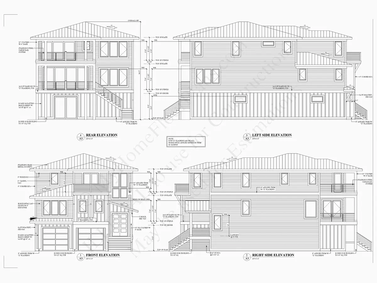 Fațade 6 – Proiect de casa cu 2 etaje 340 m²: 4 Dormitoare, 5 Bai, Bucatarie deschisa, Garaj — 68354R