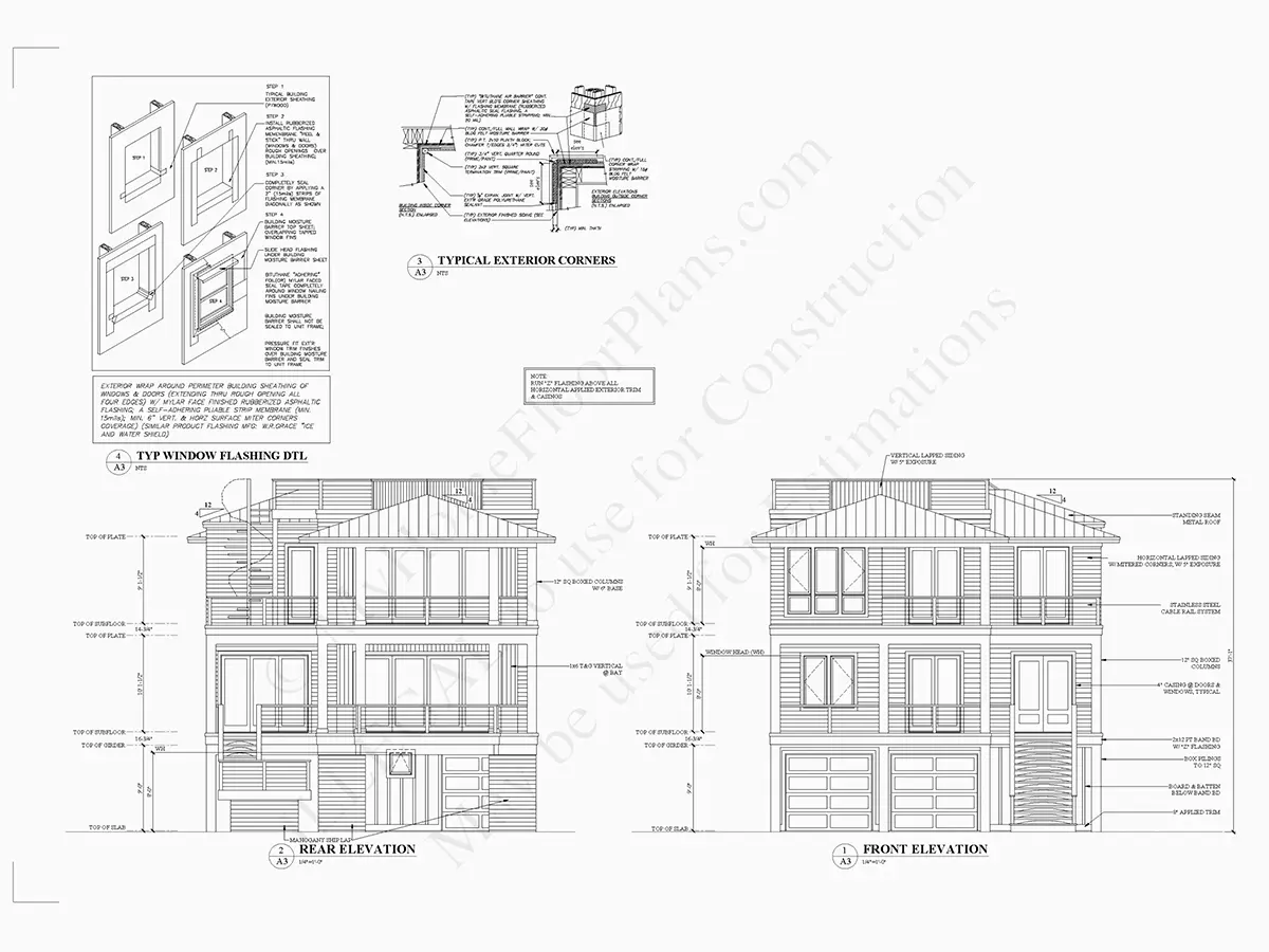 Fațade 4 – Proiect de casa cu 2 etaje 383 m²: 5 Dormitoare, 5 Bai, Bucatarie deschisa, Garaj — 26386R