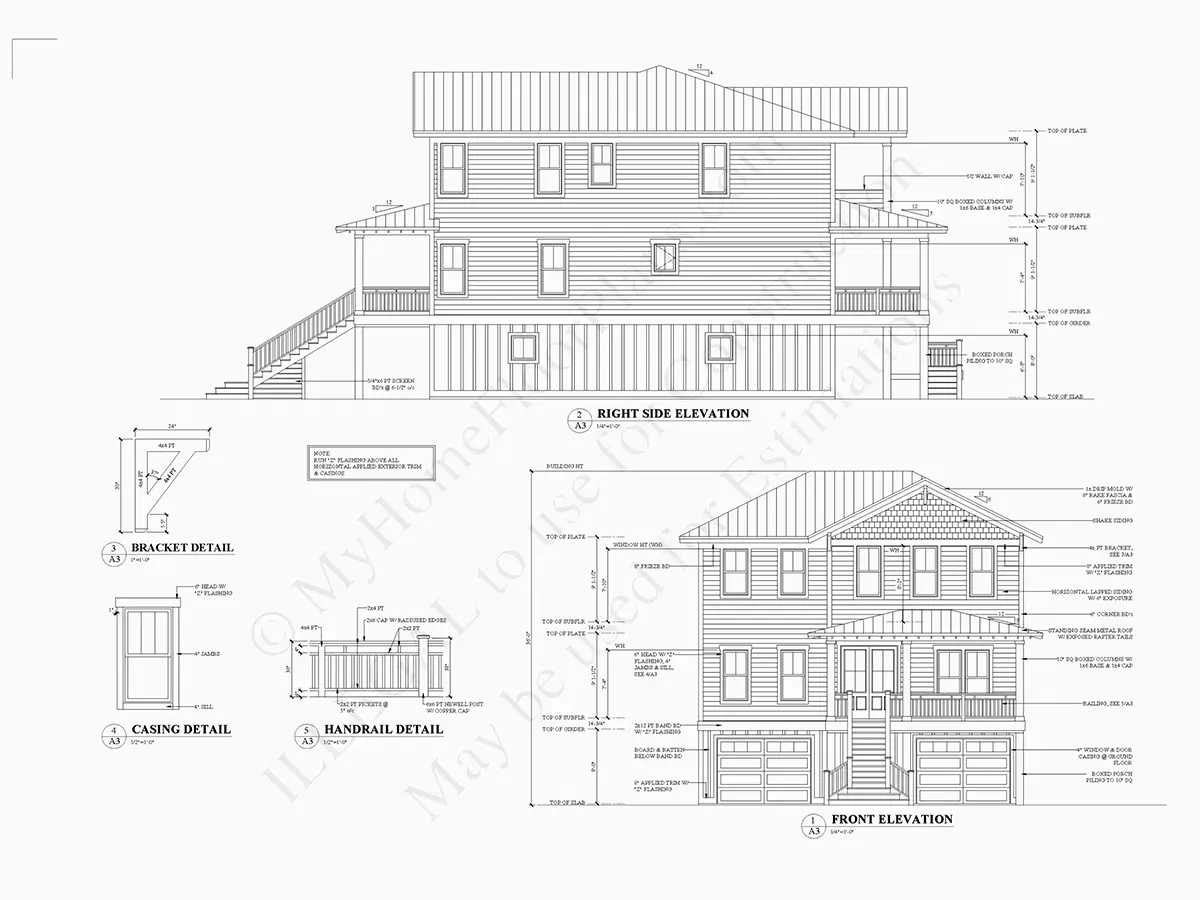 Fațade 4 – Proiect de casa cu 2 etaje 318 m²: 4 Dormitoare, 4 Bai, Bucatarie deschisa, Garaj — 35755R