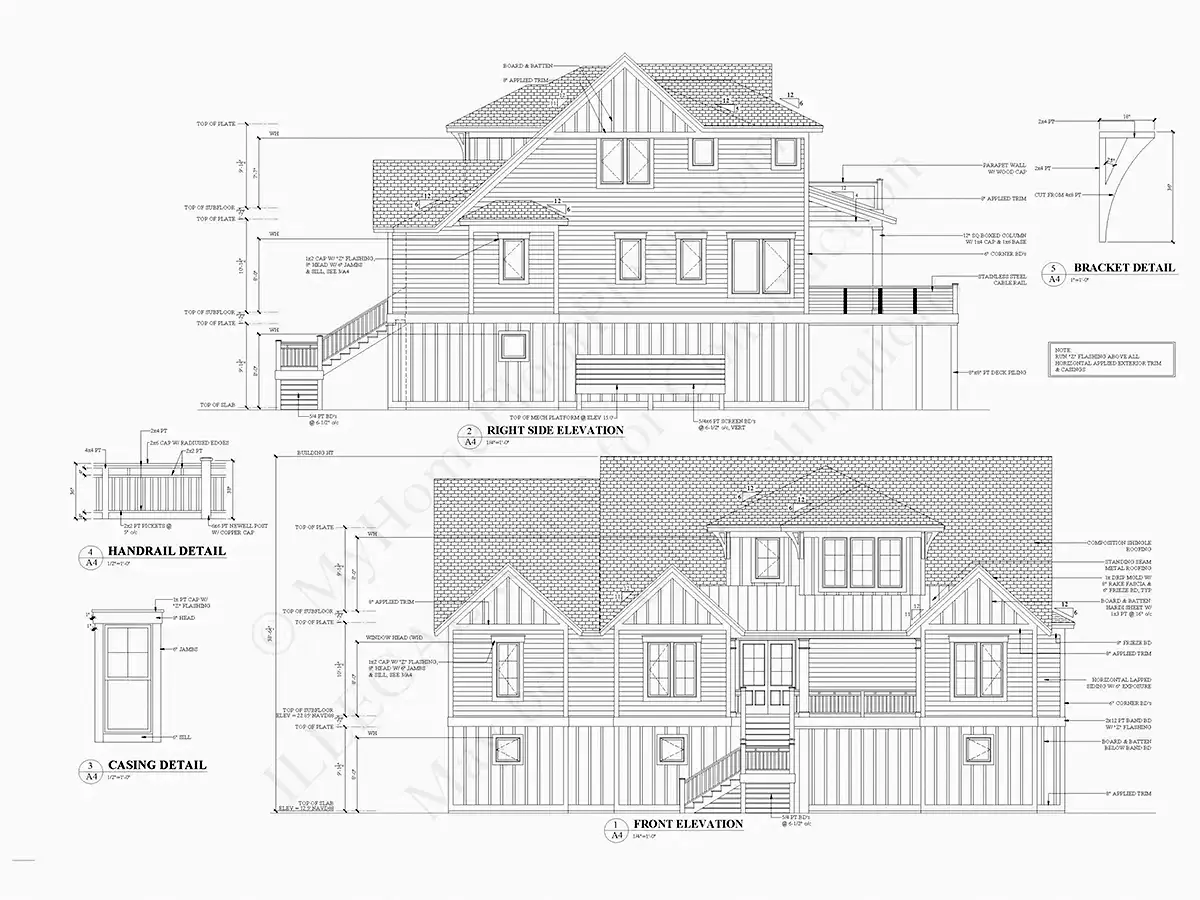 Fațade 8 – Proiect de casa cu 2 etaje 377 m²: 4 Dormitoare, Birou, 5 Bai, Garaj — 89611R