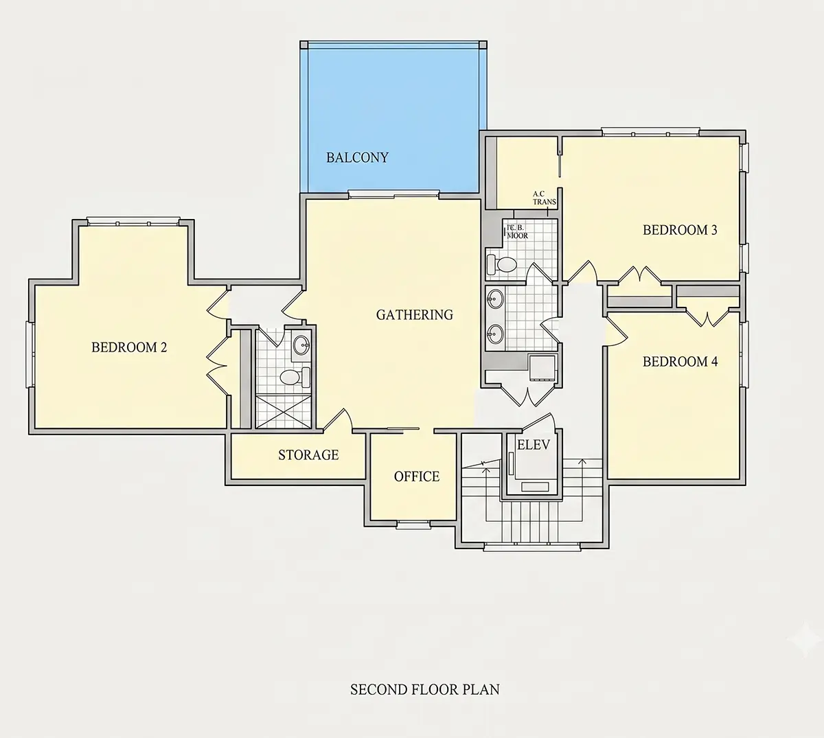 Etaj 1 11 – Proiect de casa cu 2 etaje 377 m²: 4 Dormitoare, Birou, 5 Bai, Garaj — 89611R