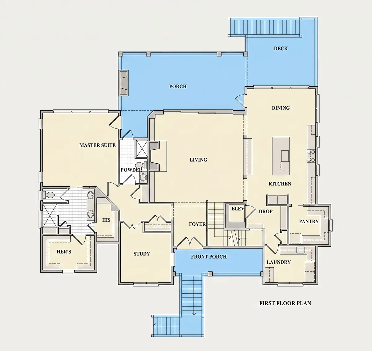 Parter 10 – Proiect de casa cu 2 etaje 377 m²: 4 Dormitoare, Birou, 5 Bai, Garaj — 89611R