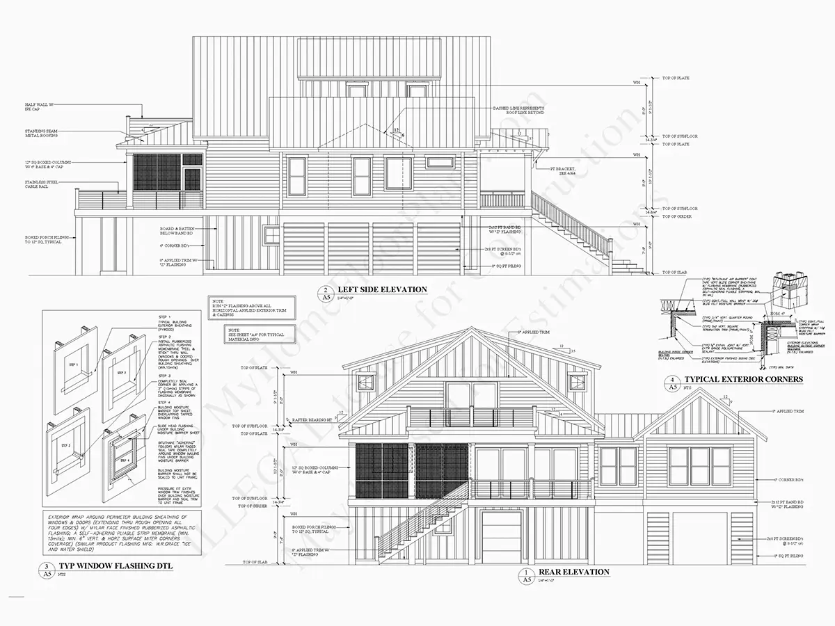 Fațade 5 – Proiect de casa cu 2 etaje 340 m²: 3 Dormitoare, Birou, 4 Bai, Bucatarie deschisa, Garaj — 80087R