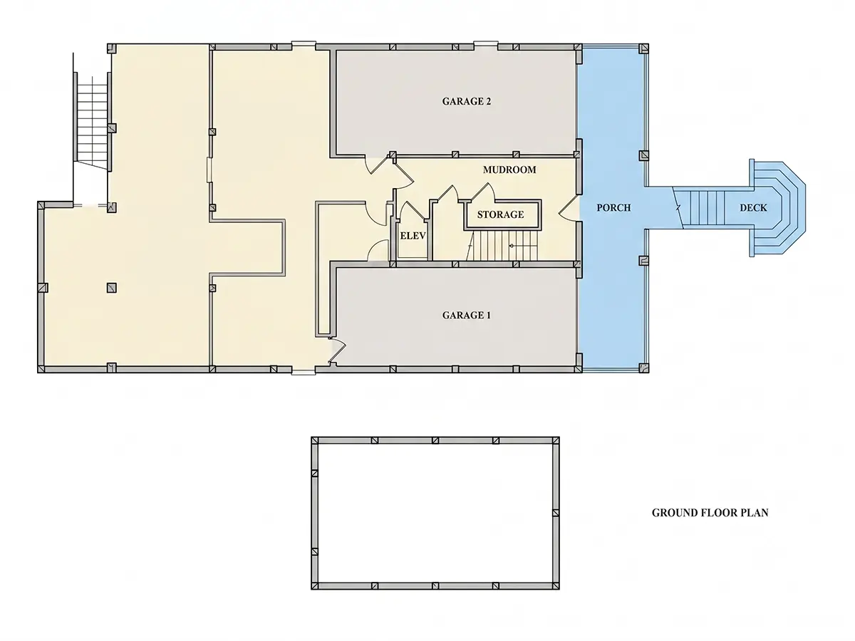 Subsol 7 – Proiect de casa cu 2 etaje 340 m²: 3 Dormitoare, Birou, 4 Bai, Bucatarie deschisa, Garaj — 80087R