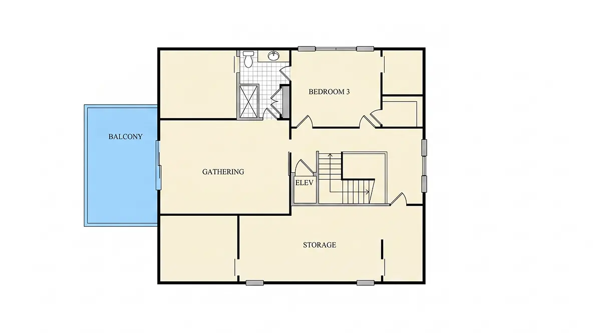 Etaj 1 9 – Proiect de casa cu 2 etaje 340 m²: 3 Dormitoare, Birou, 4 Bai, Bucatarie deschisa, Garaj — 80087R