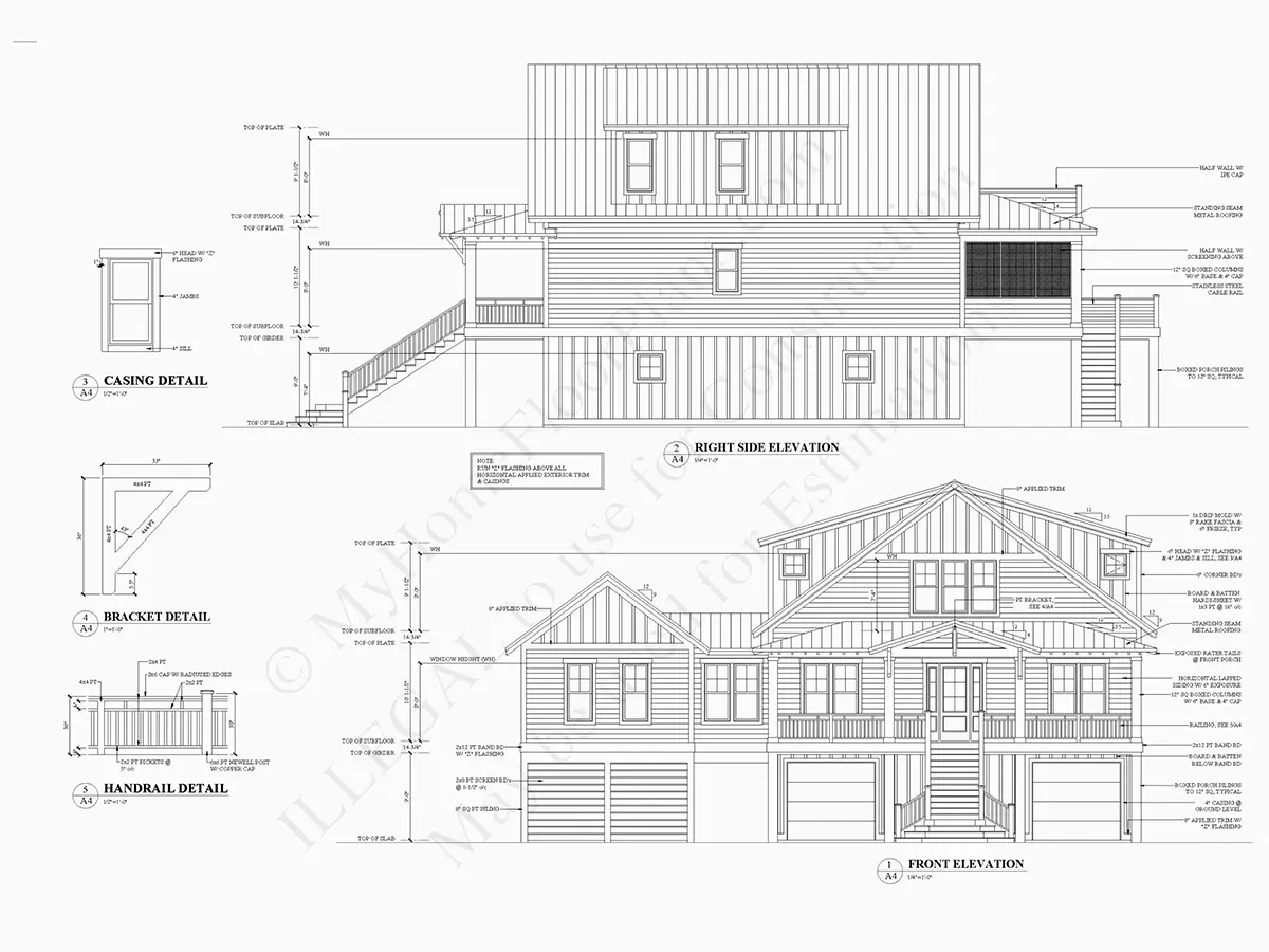 Fațade 6 – Proiect de casa cu 2 etaje 340 m²: 3 Dormitoare, Birou, 4 Bai, Bucatarie deschisa, Garaj — 80087R