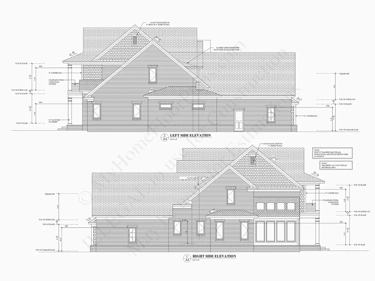 Fațade 8 – Proiect de casa parter cu mansardă 480 m²: 4 Dormitoare, Birou, 7 Bai, Bucatarie deschisa, Garaj — 22786R