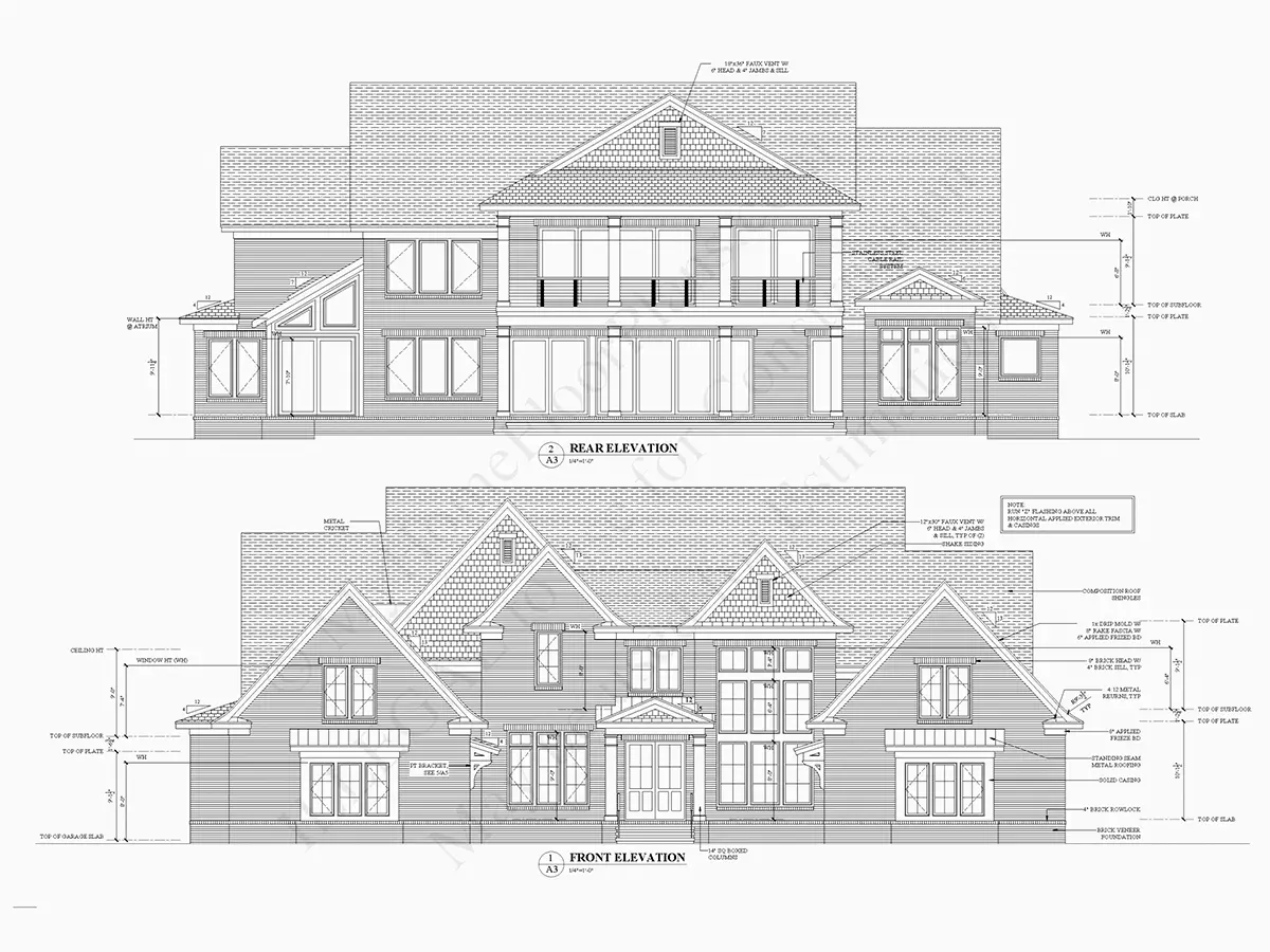 Fațade 7 – Proiect de casa parter cu mansardă 480 m²: 4 Dormitoare, Birou, 7 Bai, Bucatarie deschisa, Garaj — 22786R