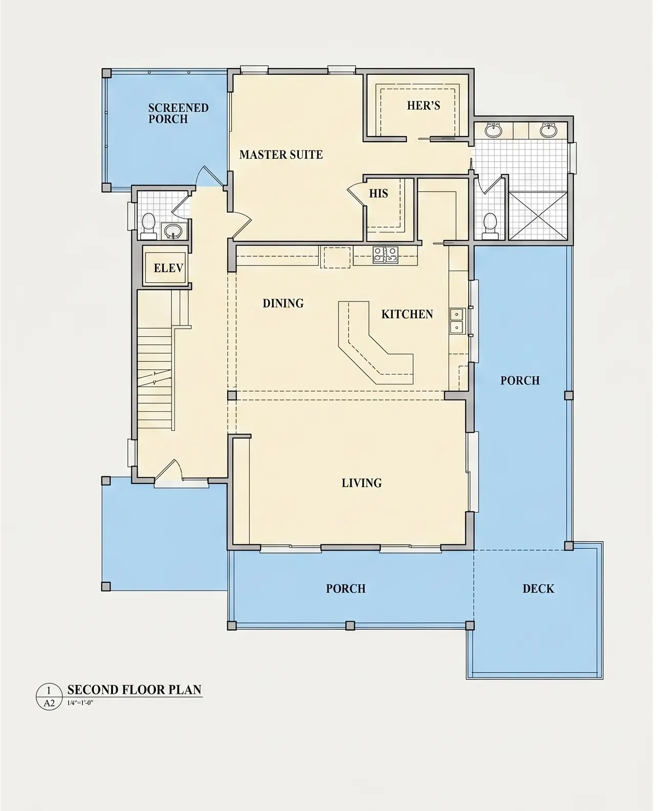 Etaj 1 9 – Proiect de casa cu 2 etaje 379 m²: 3 Dormitoare, Birou, 6 Bai, Bucatarie deschisa, Garaj — 85789R