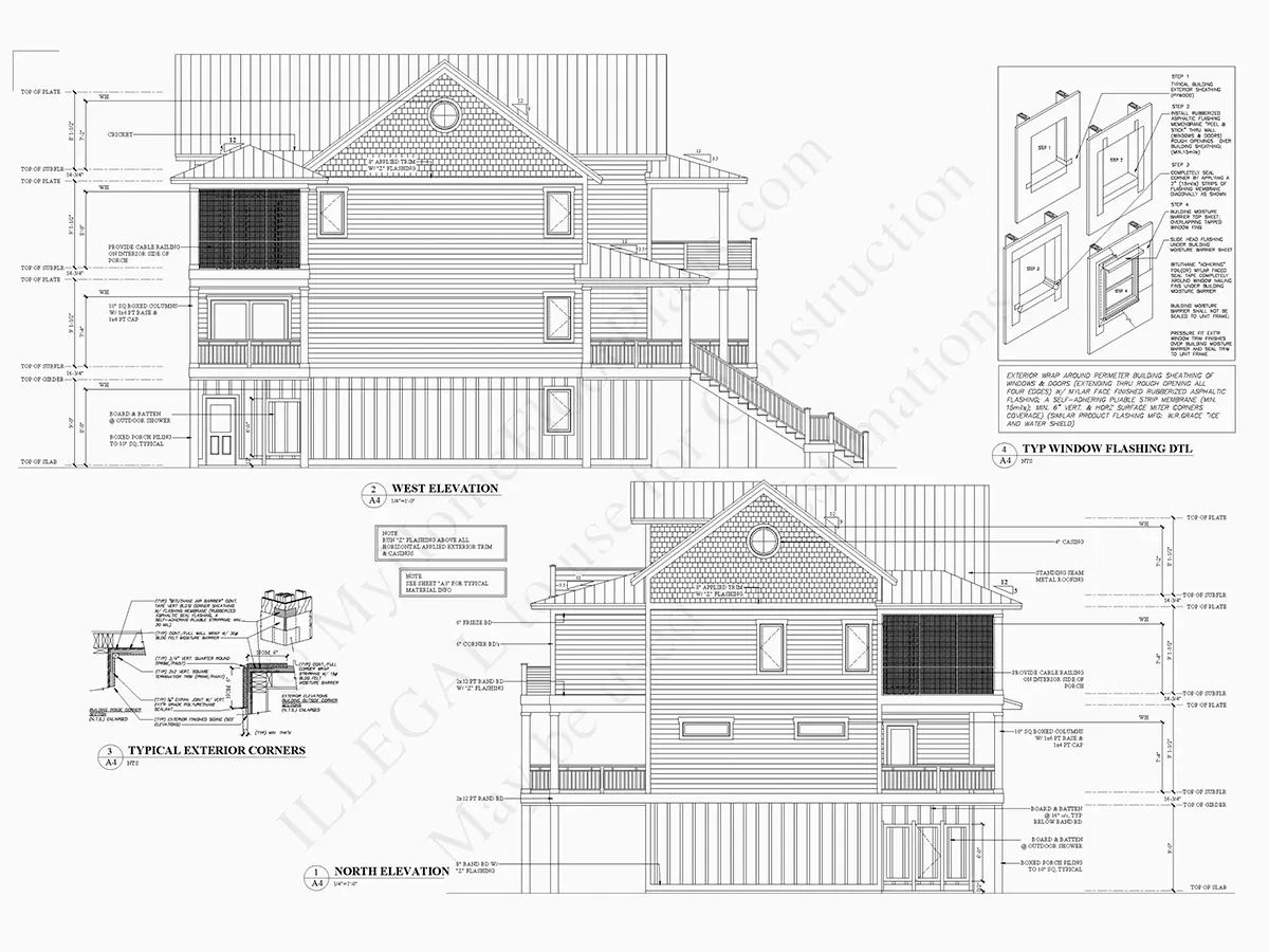 Fațade 6 – Proiect de casa cu 2 etaje 379 m²: 3 Dormitoare, Birou, 6 Bai, Bucatarie deschisa, Garaj — 85789R