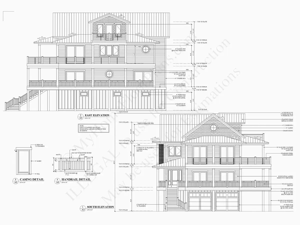 Fațade 5 – Proiect de casa cu 2 etaje 379 m²: 3 Dormitoare, Birou, 6 Bai, Bucatarie deschisa, Garaj — 85789R