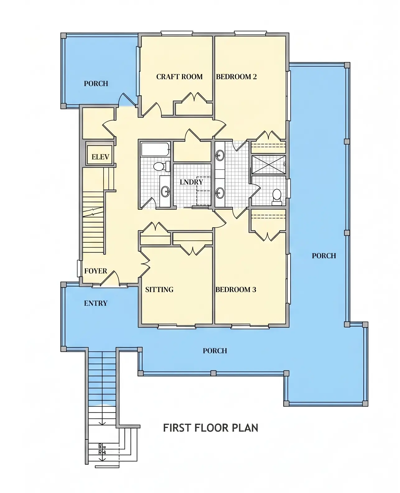 Parter 8 – Proiect de casa cu 2 etaje 379 m²: 3 Dormitoare, Birou, 6 Bai, Bucatarie deschisa, Garaj — 85789R