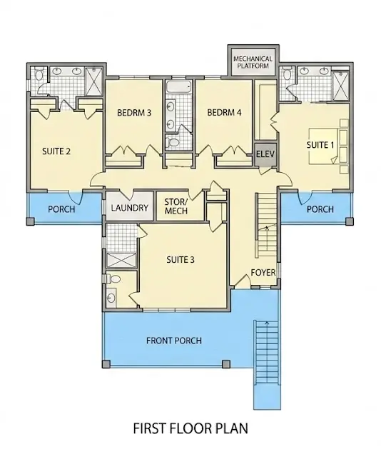Parter 7 – Proiect de casa cu 2 etaje 273 m²: 5 Dormitoare, Birou, 5 Bai, Bucatarie deschisa, Garaj — 98339R