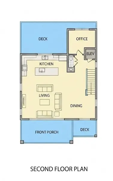 Etaj 1 8 – Proiect de casa cu 2 etaje 273 m²: 5 Dormitoare, Birou, 5 Bai, Bucatarie deschisa, Garaj — 98339R