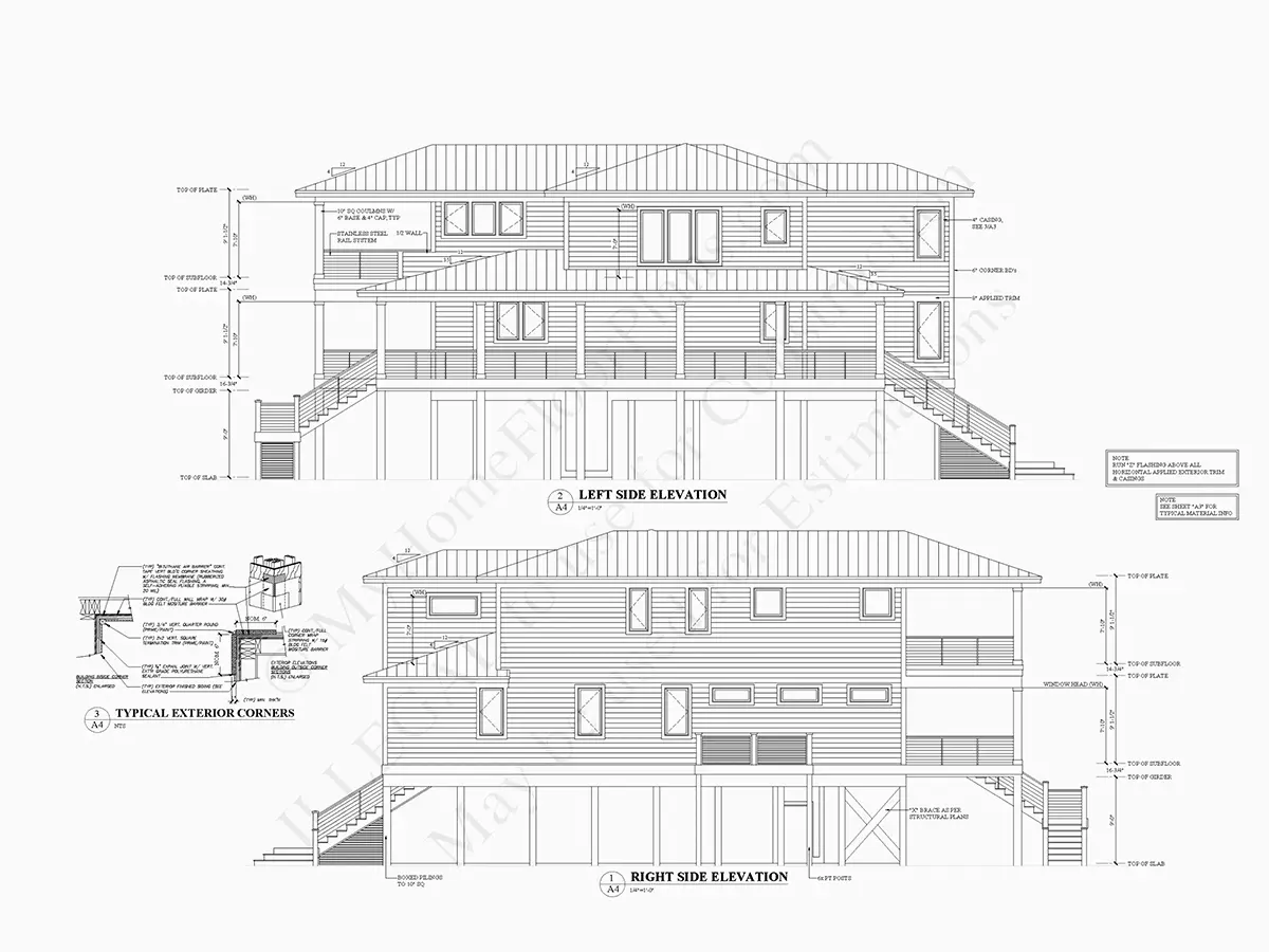 Fațade 12 – Proiect de casa cu 2 etaje 279 m²: 4 Dormitoare, Birou, 5 Bai, Bucatarie deschisa, Garaj — 21358R