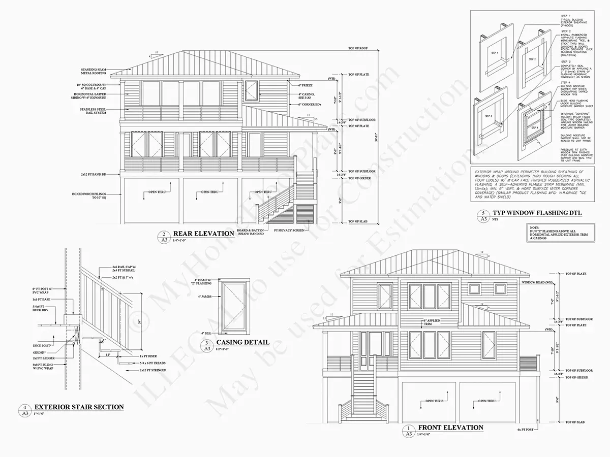 Fațade 11 – Proiect de casa cu 2 etaje 279 m²: 4 Dormitoare, Birou, 5 Bai, Bucatarie deschisa, Garaj — 21358R