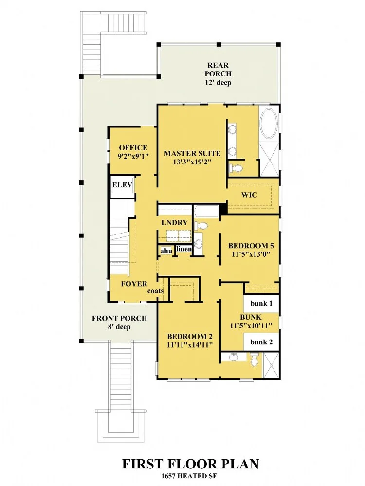 Parter 14 – Proiect de casa cu 2 etaje 279 m²: 4 Dormitoare, Birou, 5 Bai, Bucatarie deschisa, Garaj — 21358R