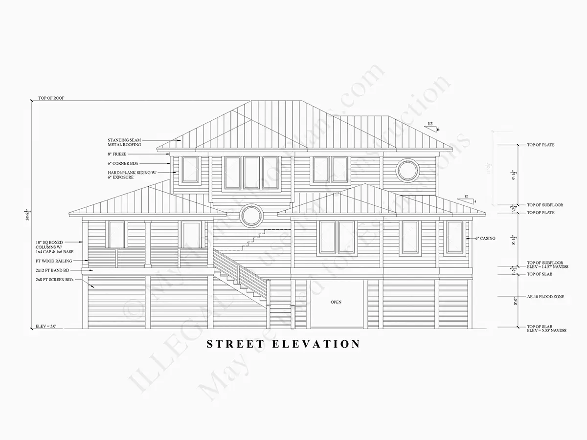 Fațade 14 – Proiect de casa cu 2 etaje 301 m²: 4 Dormitoare, 4 Bai, Bucatarie deschisa, Garaj — 87724R