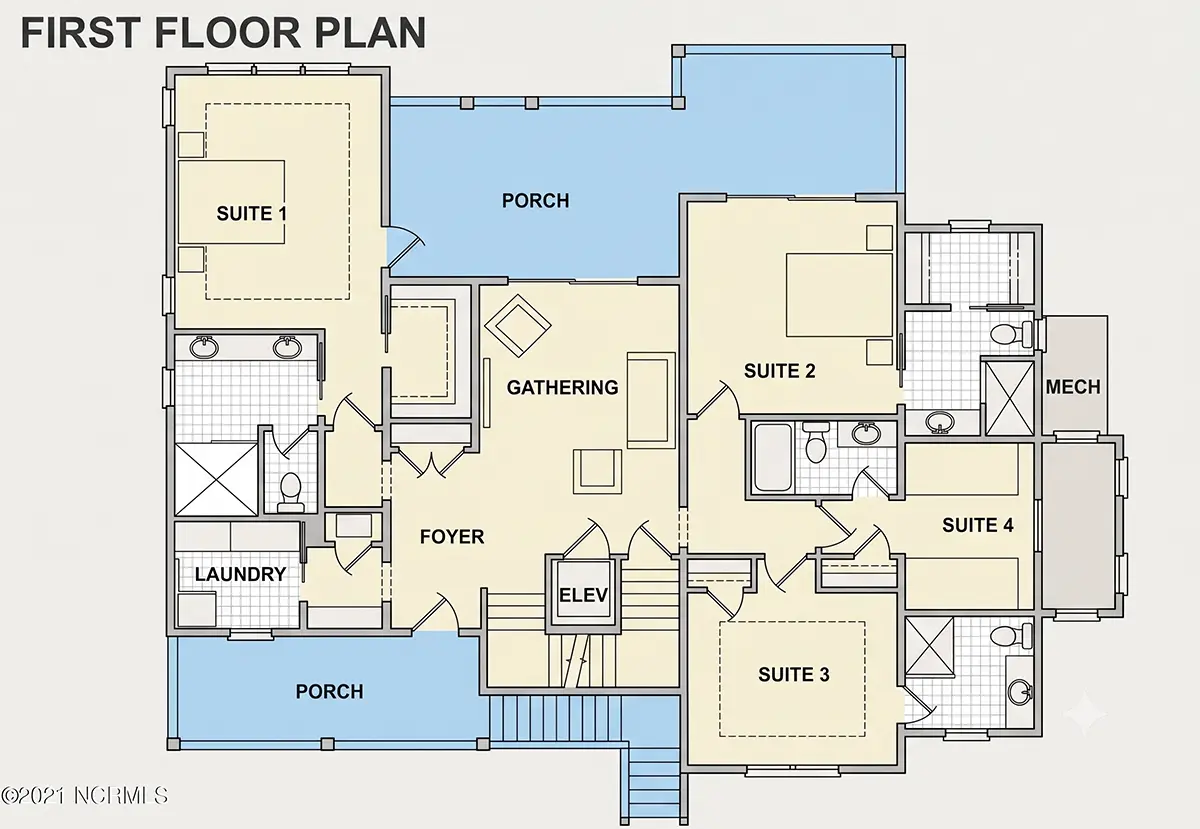 Parter 19 – Proiect de casa cu 2 etaje 301 m²: 4 Dormitoare, 4 Bai, Bucatarie deschisa, Garaj — 87724R