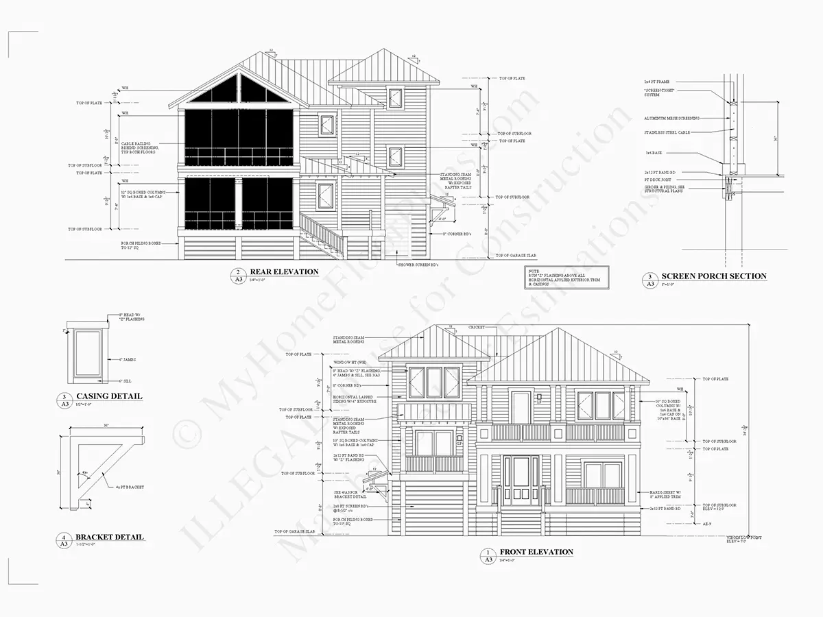 Fațade 6 – Proiect de casa cu 2 etaje 256 m²: 3 Dormitoare, 5 Bai, Bucatarie deschisa, Garaj — 44310R