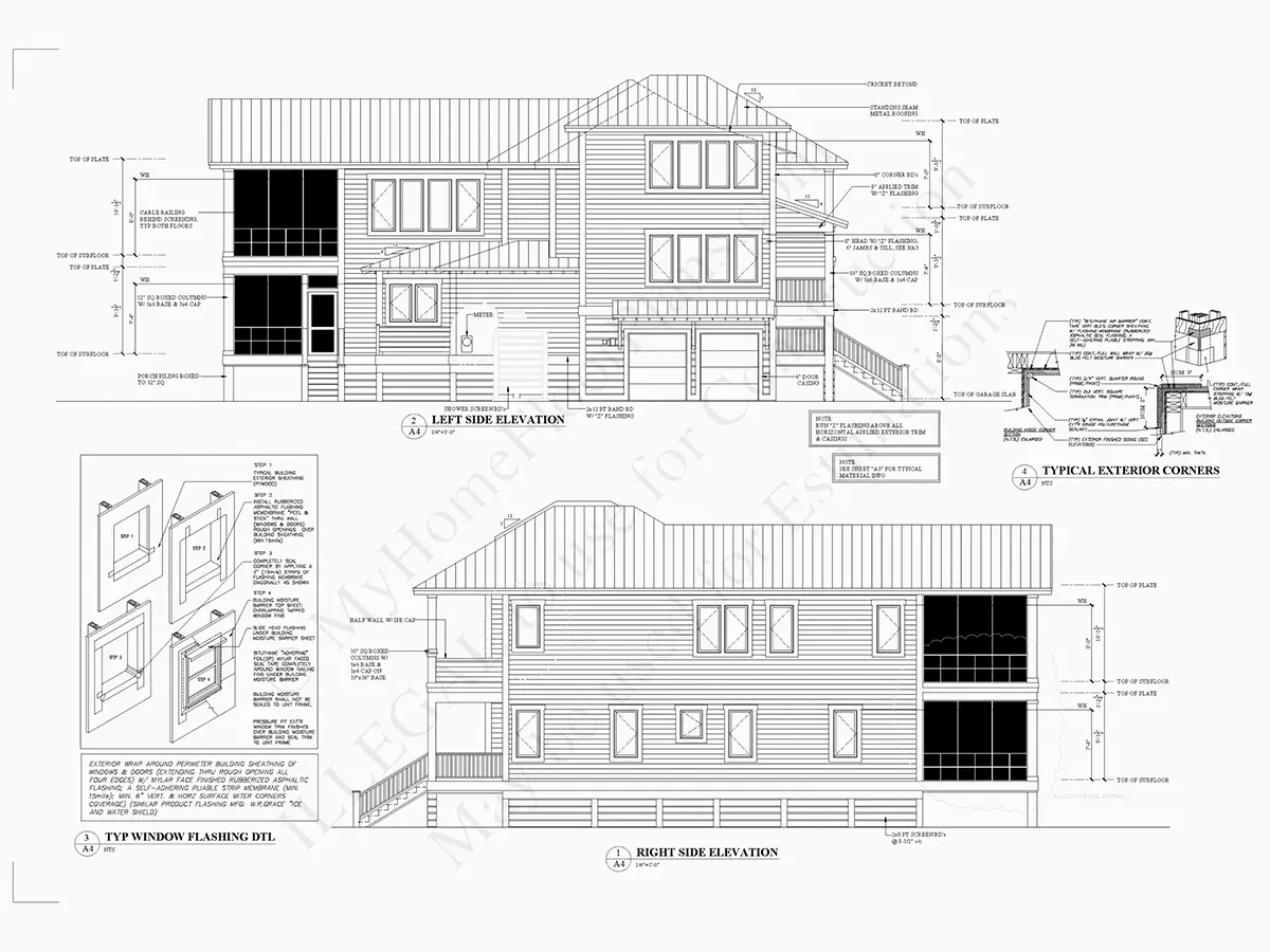 Fațade 7 – Proiect de casa cu 2 etaje 256 m²: 3 Dormitoare, 5 Bai, Bucatarie deschisa, Garaj — 44310R