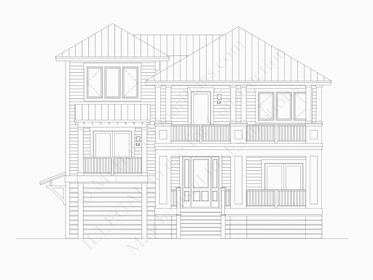 Fațade 5 – Proiect de casa cu 2 etaje 256 m²: 3 Dormitoare, 5 Bai, Bucatarie deschisa, Garaj — 44310R