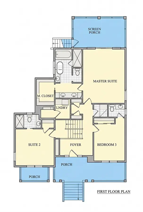 Parter 9 – Proiect de casa cu 2 etaje 256 m²: 3 Dormitoare, 5 Bai, Bucatarie deschisa, Garaj — 44310R