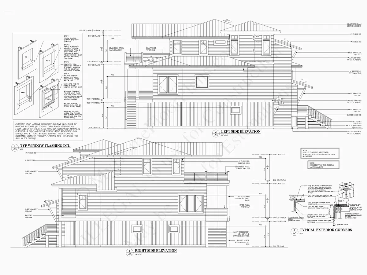 Fațade 6 – Proiect de casa cu 2 etaje 382 m²: 4 Dormitoare, Birou, 4 Bai, Bucatarie deschisa, Garaj — 24376R