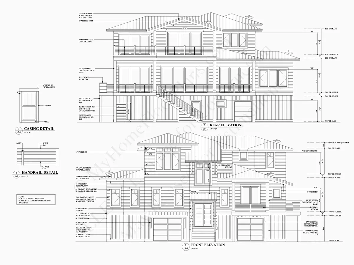 Fațade 5 – Proiect de casa cu 2 etaje 382 m²: 4 Dormitoare, Birou, 4 Bai, Bucatarie deschisa, Garaj — 24376R