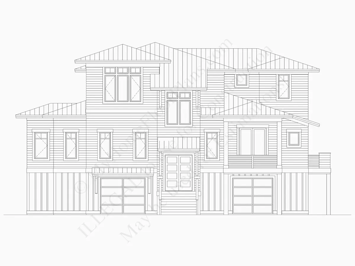 Fațade 4 – Proiect de casa cu 2 etaje 382 m²: 4 Dormitoare, Birou, 4 Bai, Bucatarie deschisa, Garaj — 24376R