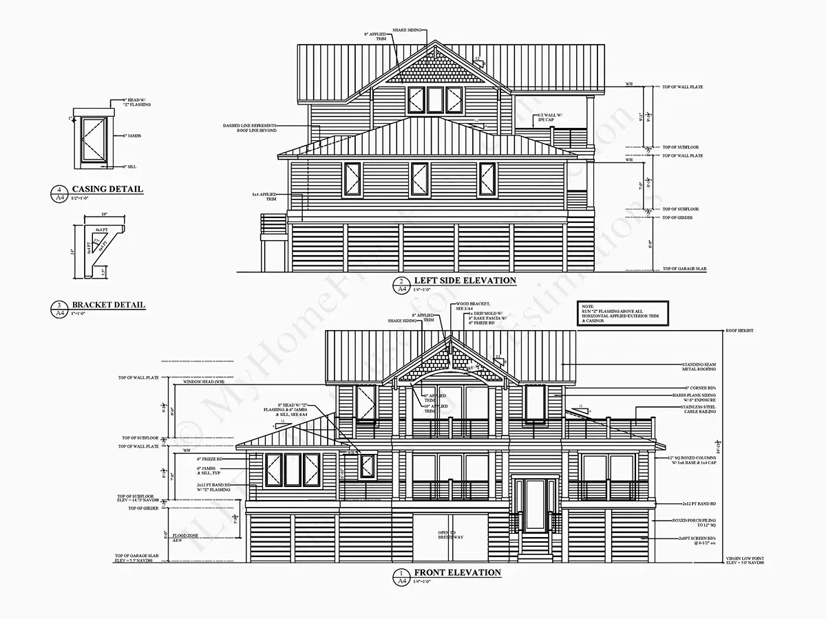 Fațade 4 – Proiect de casa cu 2 etaje 275 m²: 3 Dormitoare, 3 Bai, Bucatarie deschisa, Garaj — 92647R