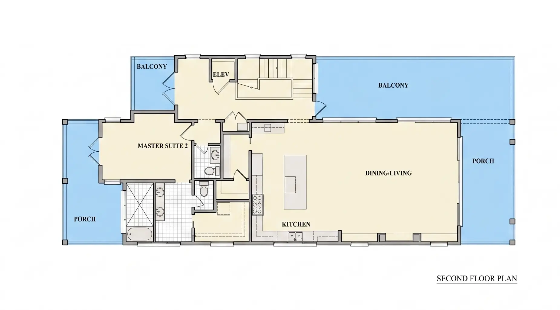 Etaj 1 32 – Proiect de casa cu 2 etaje 446 m²: 5 Dormitoare, Birou, 6 Bai, Bucatarie deschisa, Garaj — 96183R