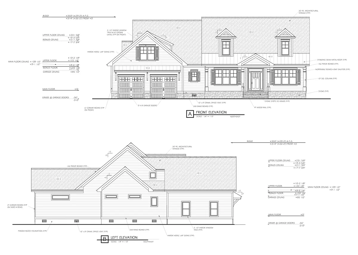 Fațade 10 – Proiect de casa parter cu mansardă 271 m²: 3 Dormitoare, 4 Bai, Bucatarie deschisa, Garaj — 35545R