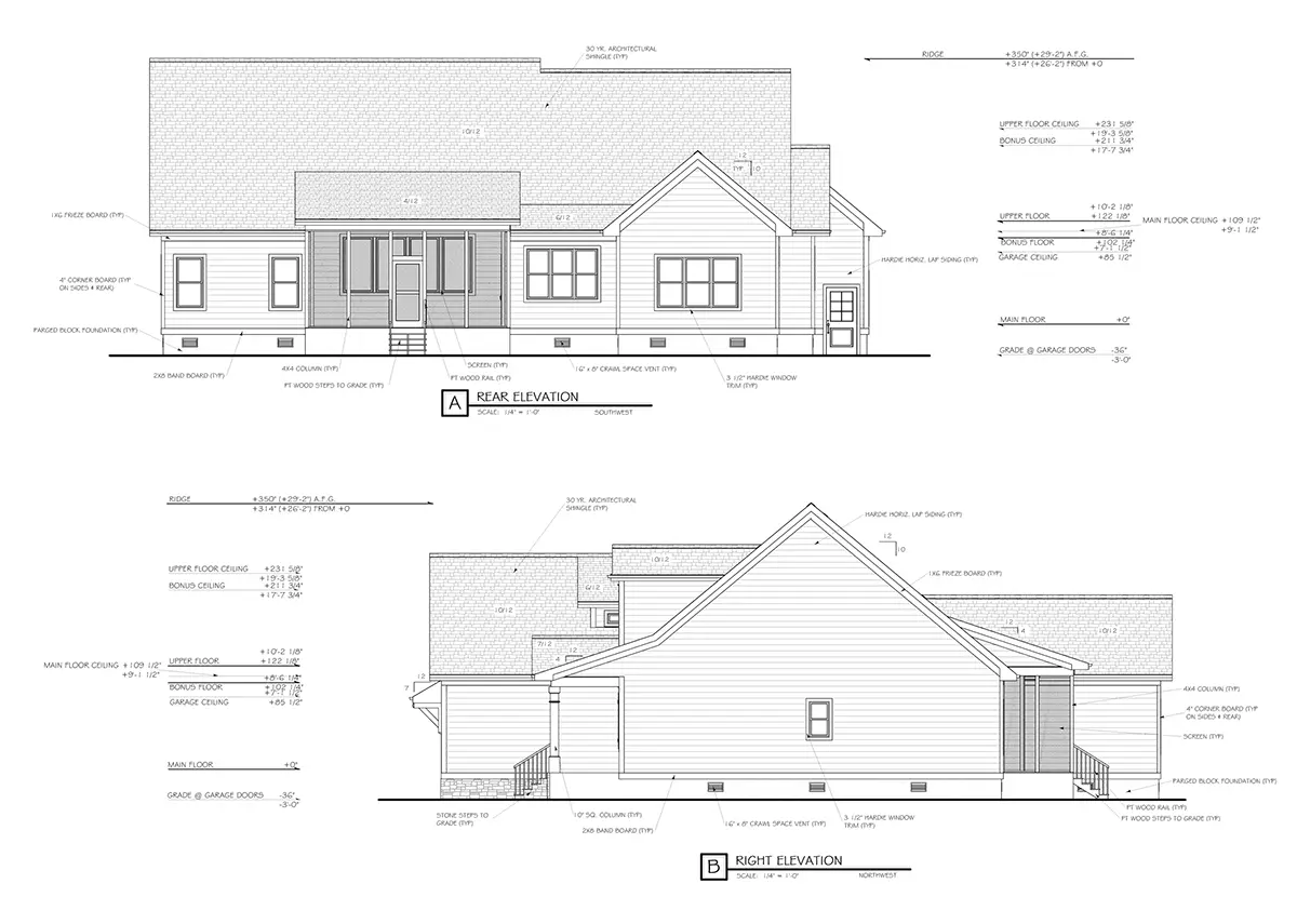 Fațade 11 – Proiect de casa parter cu mansardă 271 m²: 3 Dormitoare, 4 Bai, Bucatarie deschisa, Garaj — 35545R