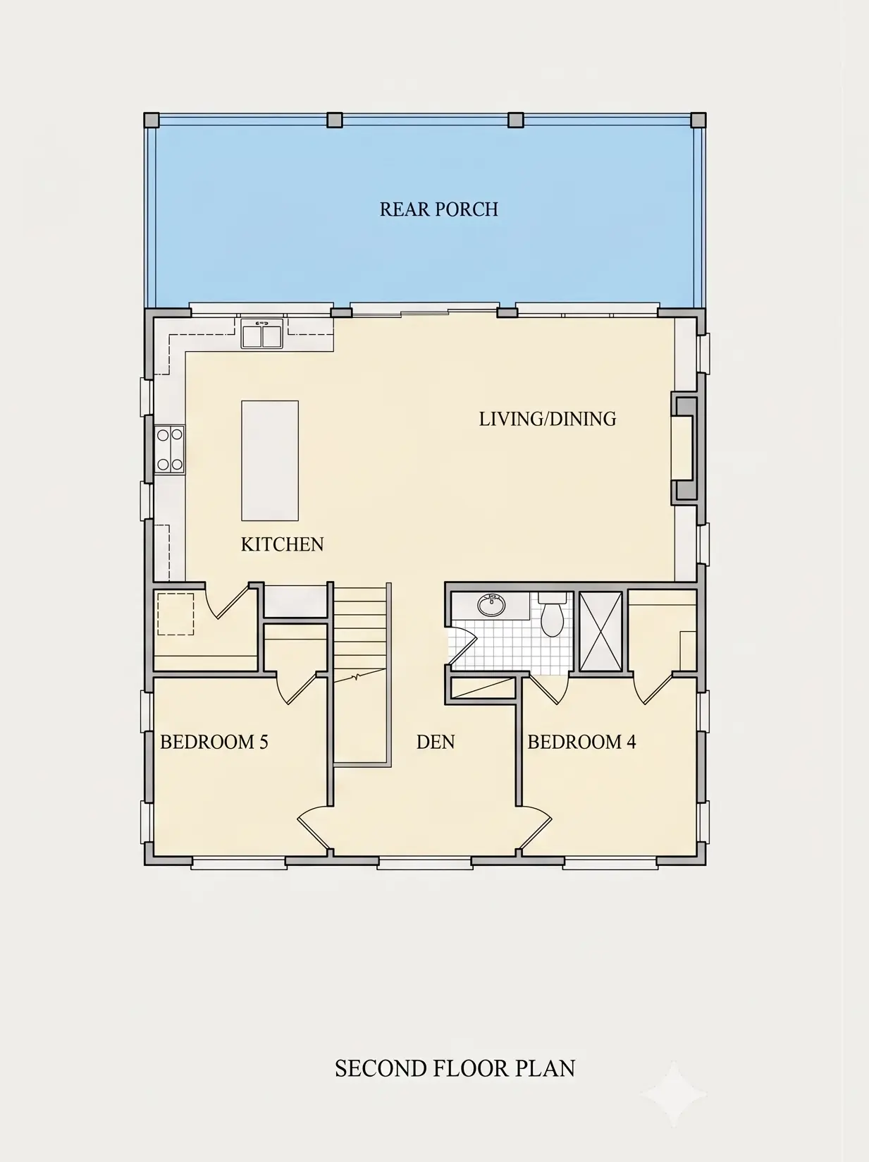 Etaj 1 23 – Proiect de casa cu etaj 219 m²: 5 Dormitoare, 3 Bai, Bucatarie deschisa, fara Garaj — 53391R