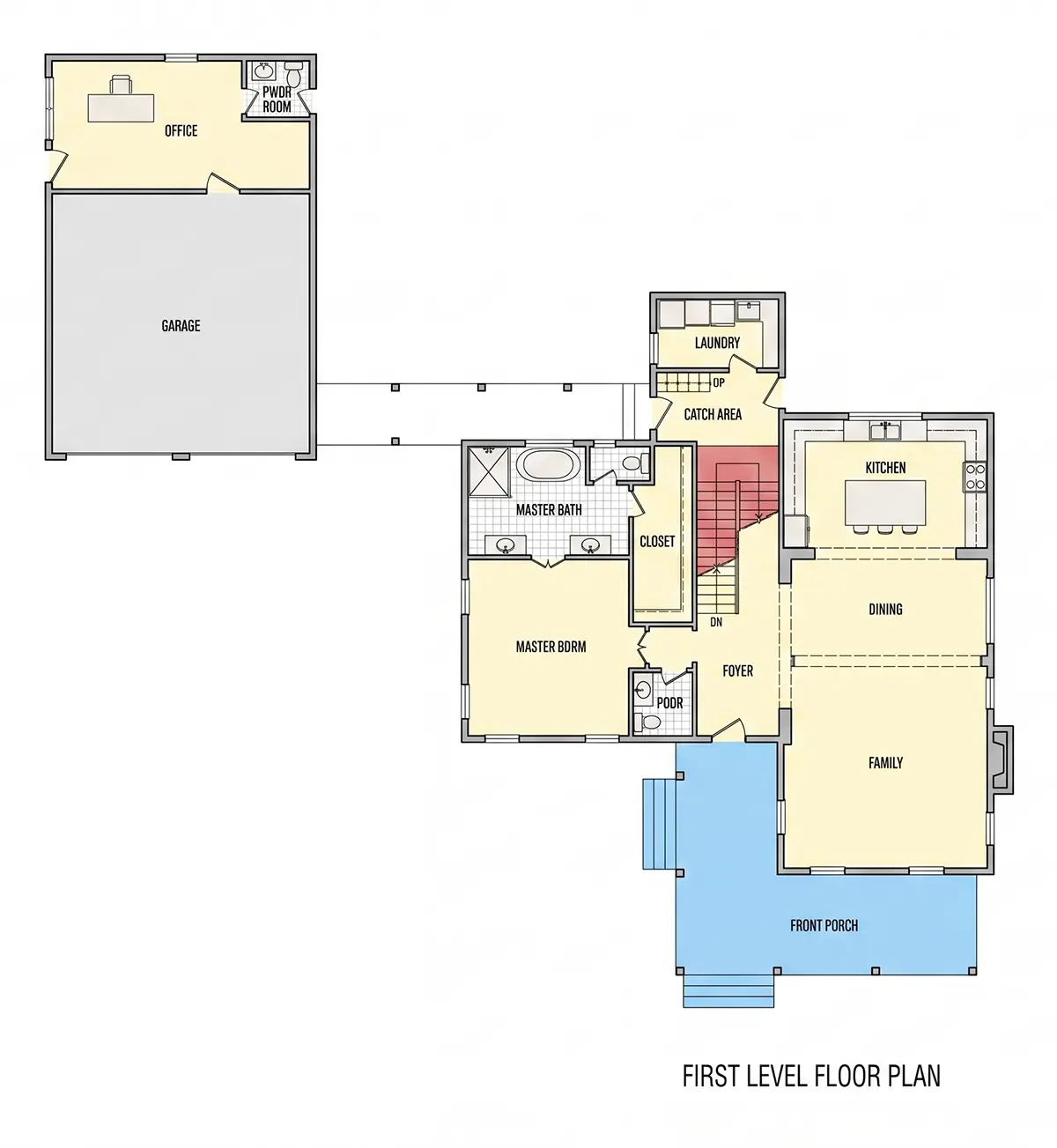Parter 8 – Proiect de casa cu etaj 275 m²: 3 Dormitoare, Birou, 5 Bai, Bucatarie deschisa, Garaj — 85873R