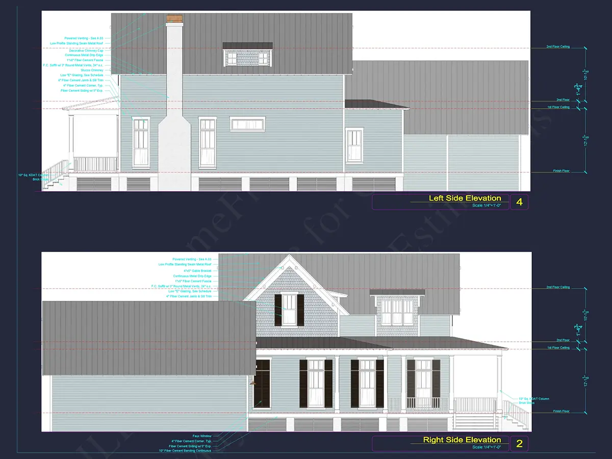 Fațade 7 – Proiect de casa cu etaj 275 m²: 3 Dormitoare, Birou, 5 Bai, Bucatarie deschisa, Garaj — 85873R
