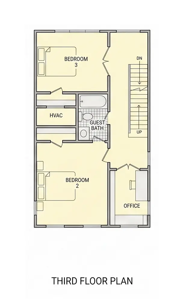 Etaj 2 10 – Proiect de casa cu 2 etaje 200 m²: 3 Dormitoare, Birou, 3 Bai, Bucatarie deschisa, fara Garaj — 94090R