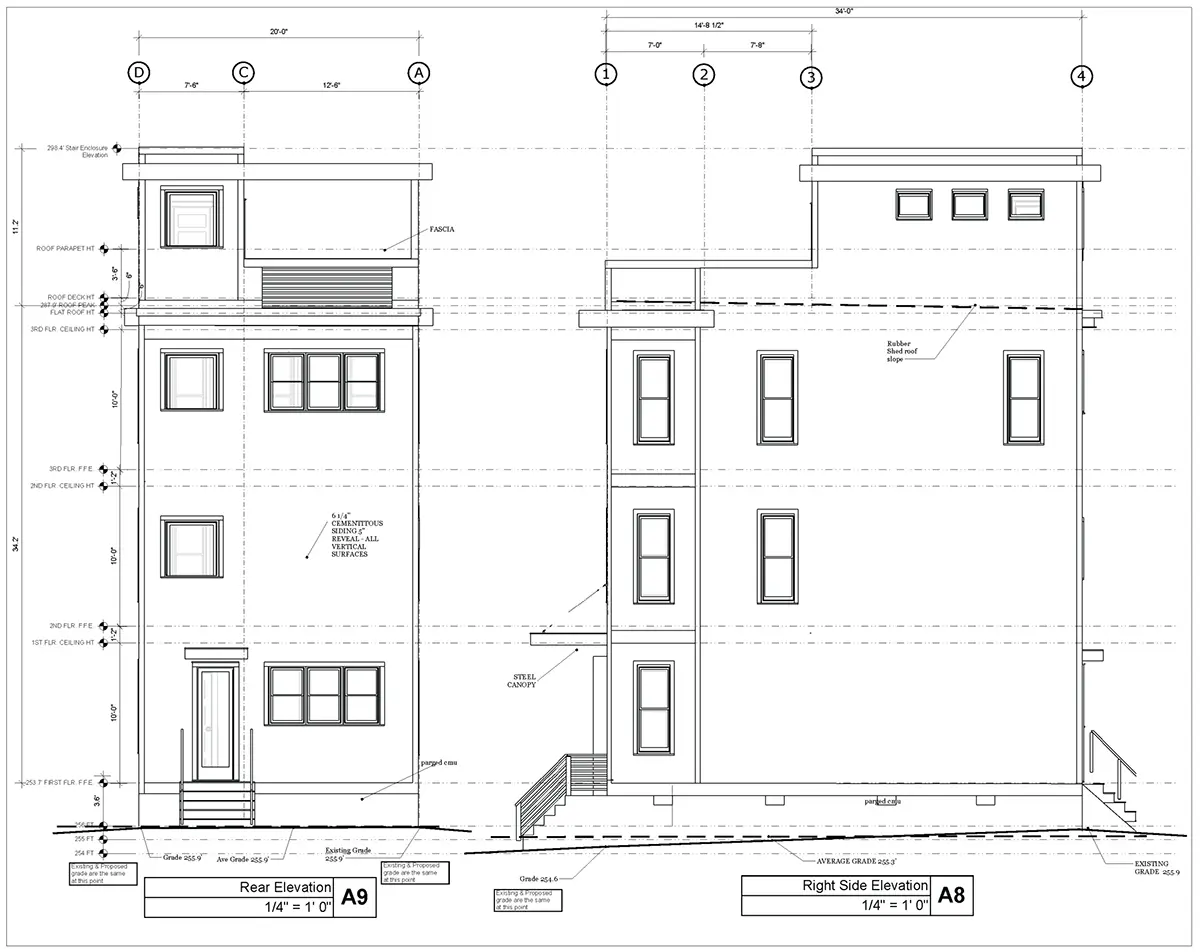 Fațade 6 – Proiect de casa cu 2 etaje 200 m²: 3 Dormitoare, Birou, 3 Bai, Bucatarie deschisa, fara Garaj — 94090R