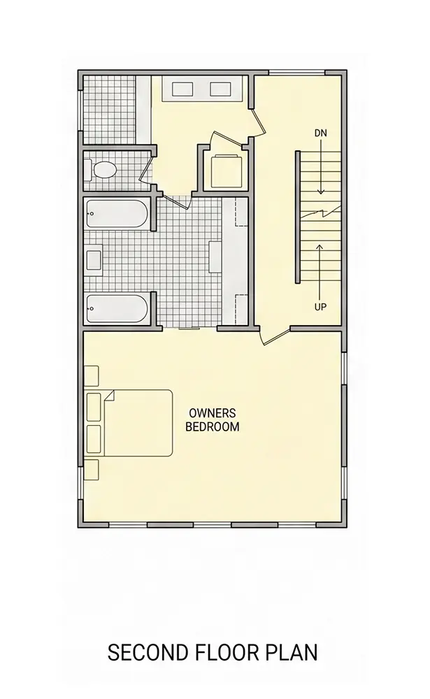 Etaj 1 9 – Proiect de casa cu 2 etaje 200 m²: 3 Dormitoare, Birou, 3 Bai, Bucatarie deschisa, fara Garaj — 94090R