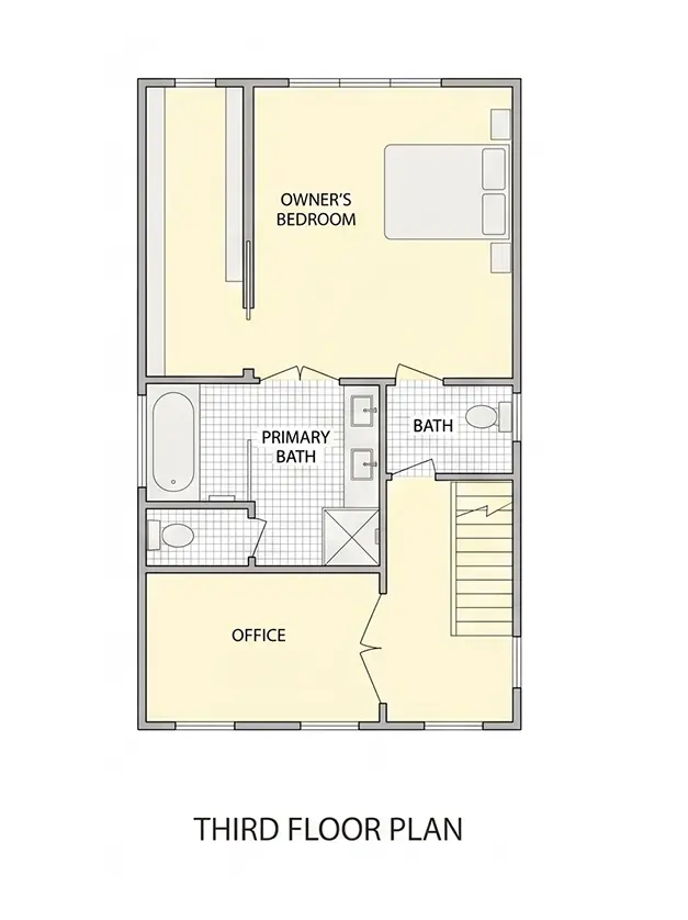 Subsol 11 – Proiect de casa cu 2 etaje 209 m²: 3 Dormitoare, Birou, 4 Bai, Bucatarie deschisa, fara Garaj — 24064R