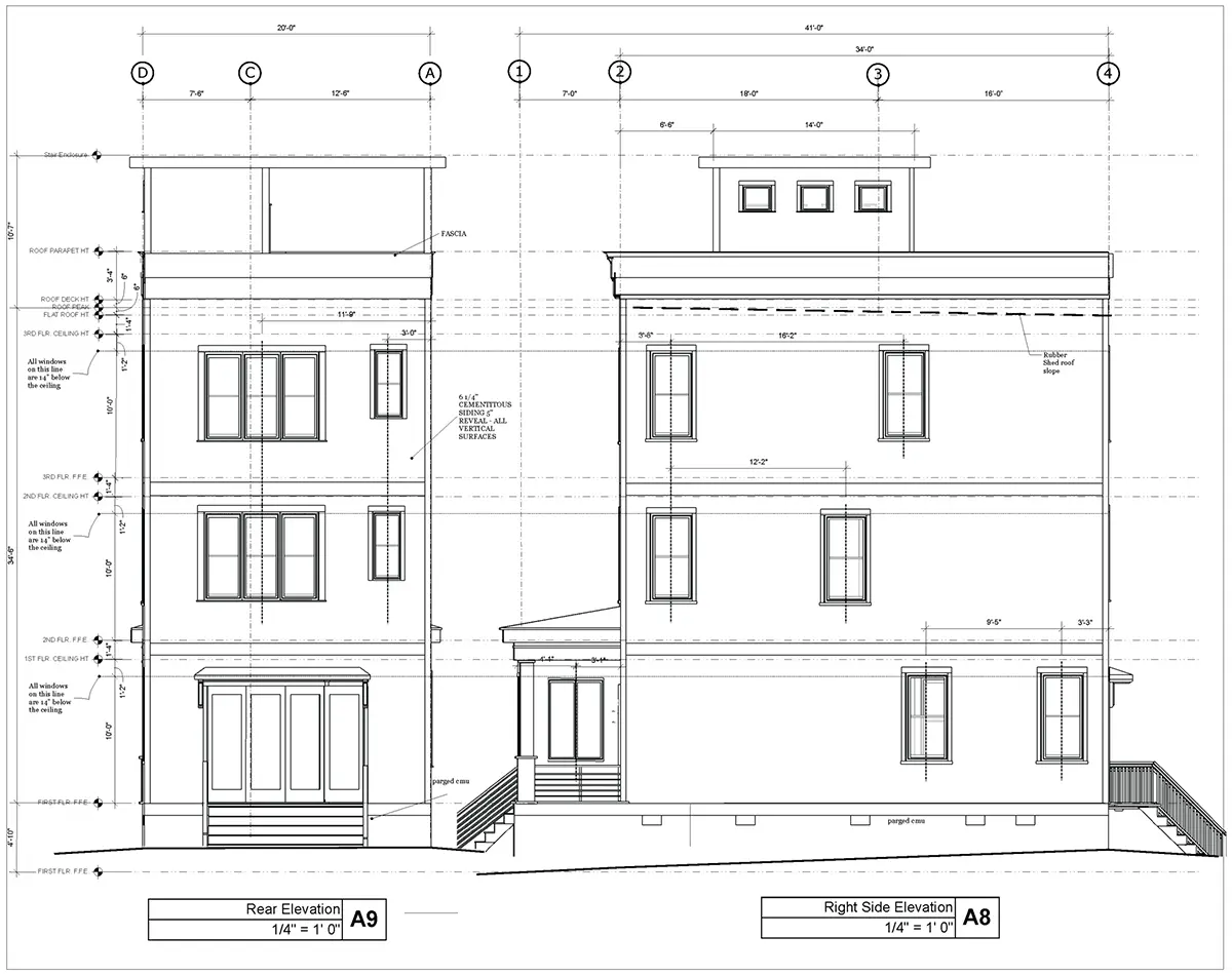 Fațade 6 – Proiect de casa cu 2 etaje 209 m²: 3 Dormitoare, Birou, 4 Bai, Bucatarie deschisa, fara Garaj — 24064R