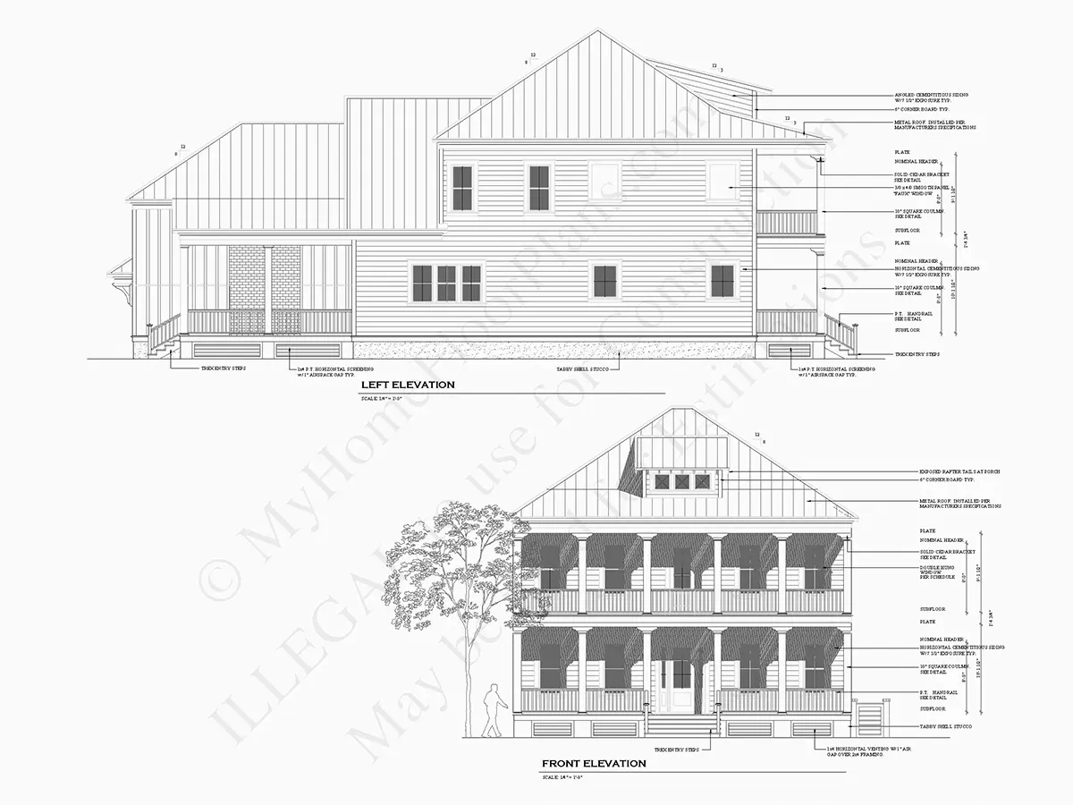 Fațade 7 – Proiect de casa cu etaj 384 m²: 3 Dormitoare, 4 Bai, Garaj — 61518R