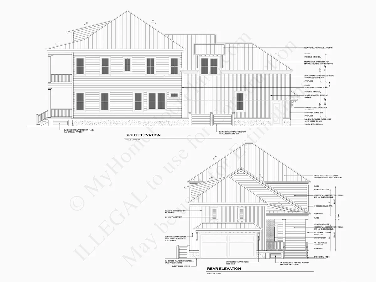 Fațade 8 – Proiect de casa cu etaj 384 m²: 3 Dormitoare, 4 Bai, Garaj — 61518R